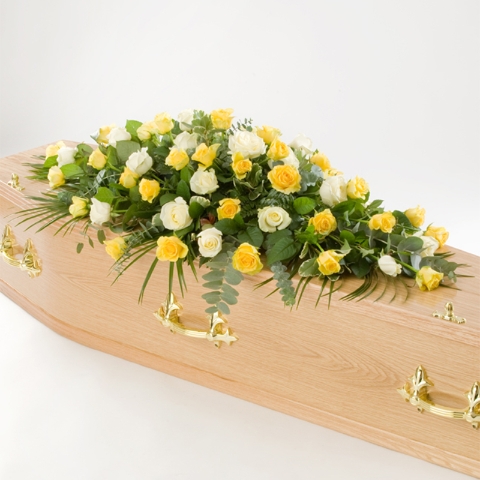 Casket Spray Yellow and White Roses